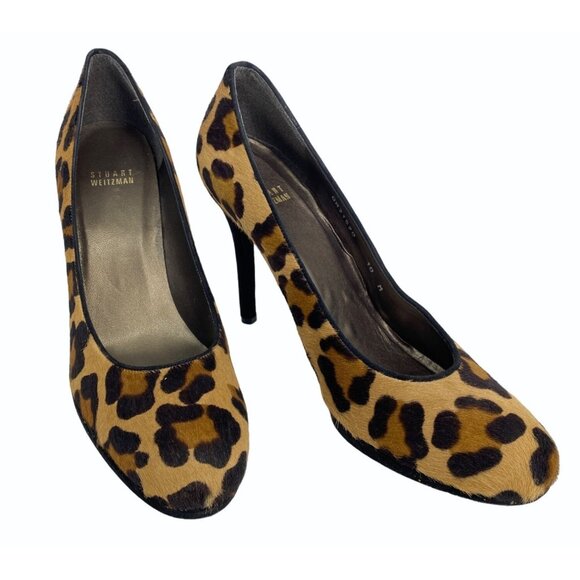Stuart Weitzman Size 10 Leopard Print Calf Hair Platform Closed Toe 4.5" Heel - Picture 1 of 11